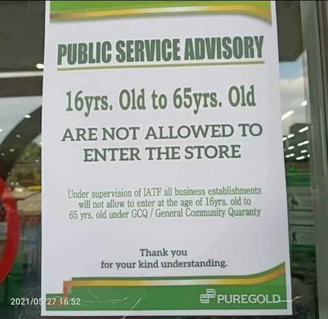 Puregold, napalitan na ang viral poster na nagsasabing bawal pumasok ang "16-65 anyos"