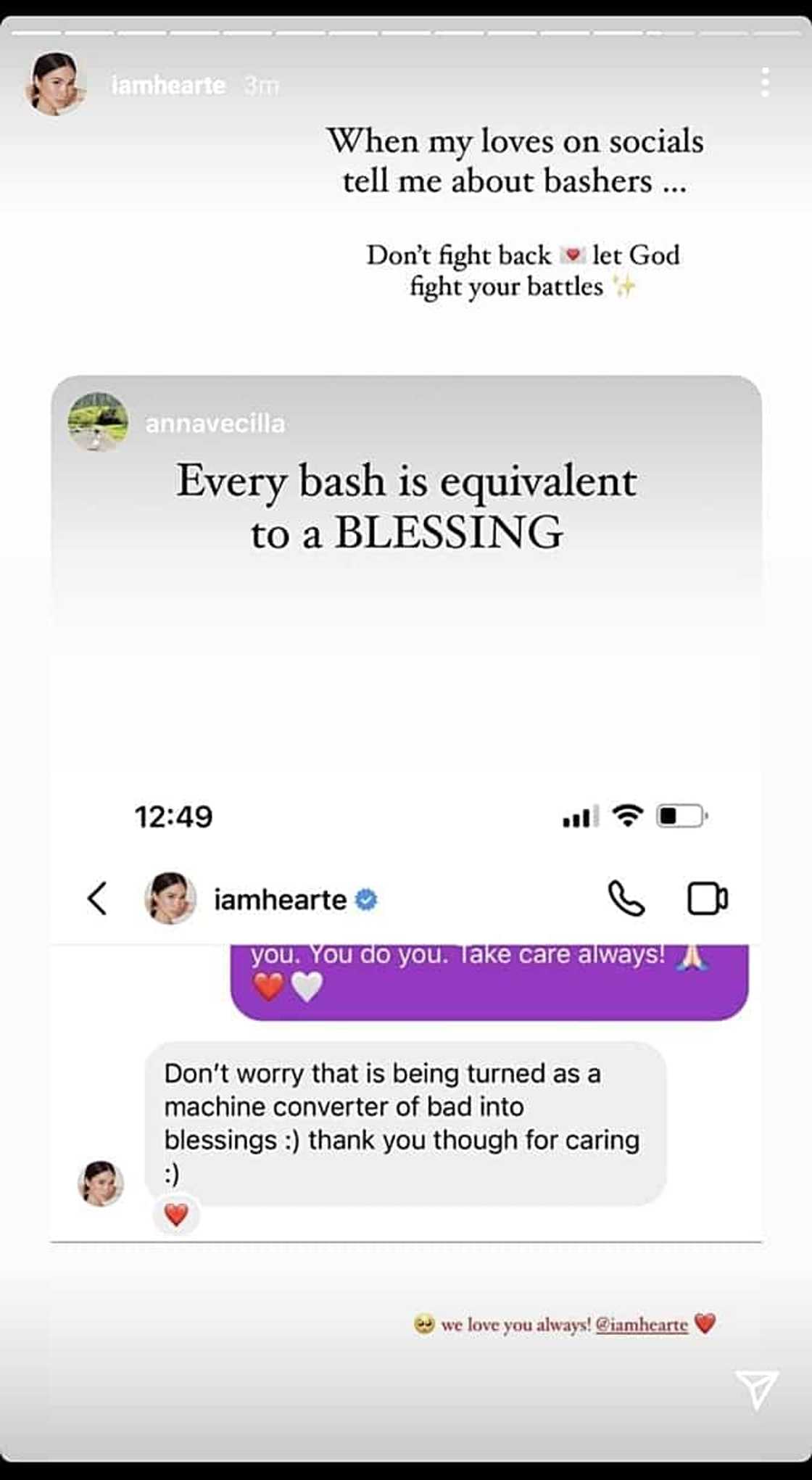 Heart Evangelista tells concerned netizen not to worry about her bashers: "Don't fight back" Heart Evangelista tells concerned netizen not to worry about her bashers: "Don't fight back"