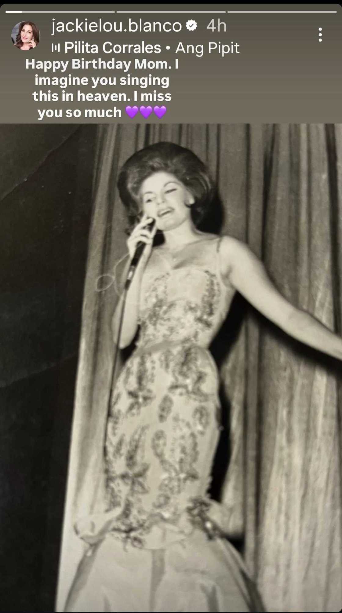 Jackie Lou Blanco marks late mother Pilita Corrales’ birthday with emotional posts Jackie Lou Blanco marks late mother Pilita Corrales’ birthday with emotional posts