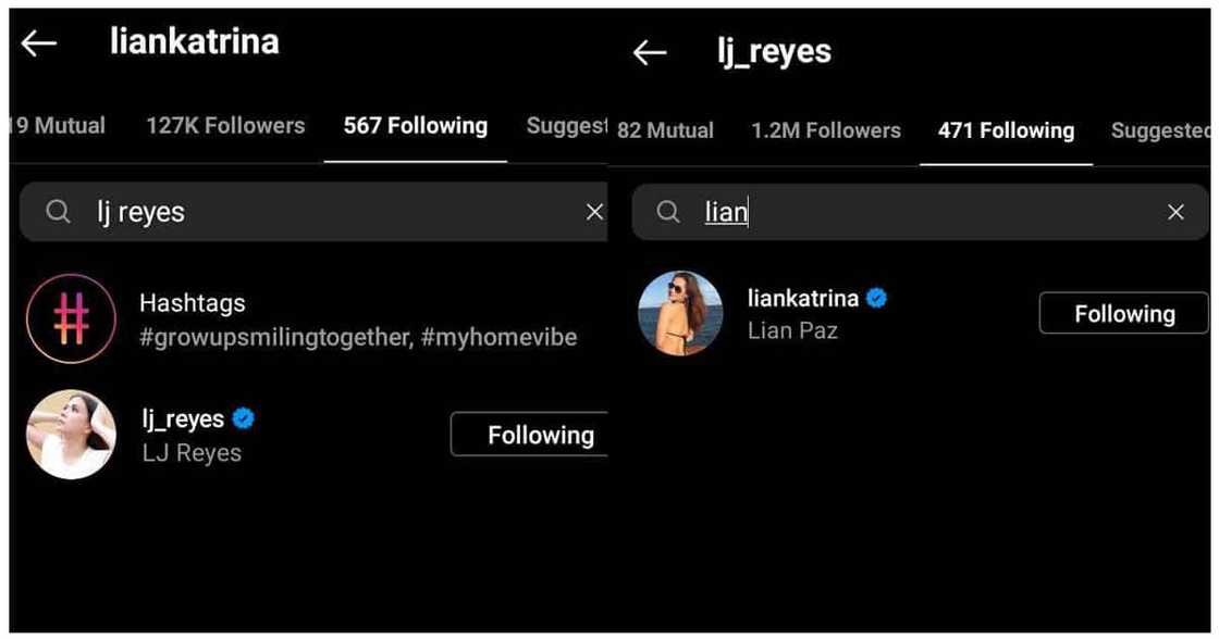 LJ Reyes at Lian Paz, naka-follow sa isa't-isa sa Instagram LJ Reyes at Lian Paz, naka-follow sa isa't-isa sa Instagram