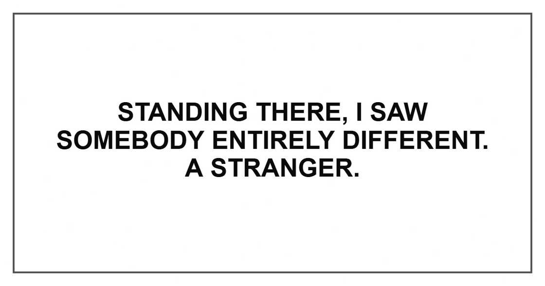 Standing there, I saw somebody entirely different. A stranger. Standing there, I saw somebody entirely different. A stranger.