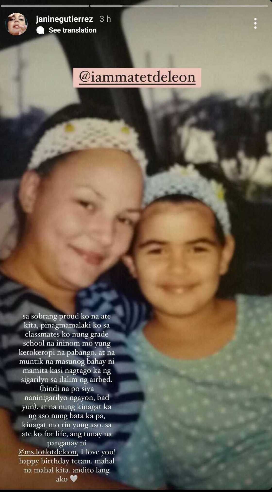Janine Gutierrez recounts childhood memories with aunt Matet de Leon on her birthday Janine Gutierrez recounts childhood memories with aunt Matet de Leon on her birthday
