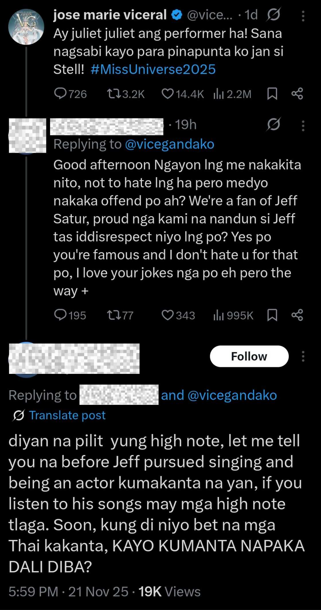 Vice Ganda, sinagot ang pumuna sa "juliet juliet" tweet niya sa MU2025: "Ha? Anong disrespect?"