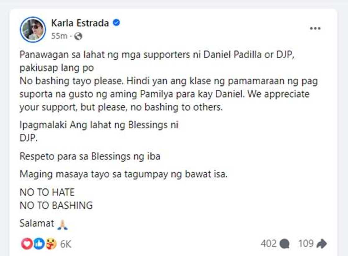 Karla Estrada, may panawagan sa fans ni Daniel Padilla: "Pakiusap lang po"