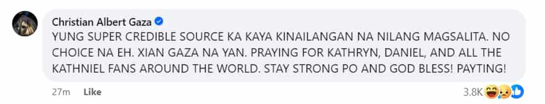 Xian Gaza, may mensahe kina Kathryn Bernardo, Daniel Padilla, KathNiel fans: “Payting!”