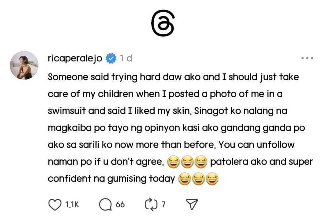 Rica Peralejo sa mga di uma-agree sa kanyang post: "You can unfollow naman po" Rica Peralejo sa mga di uma-agree sa kanyang post: "You can unfollow naman po"
