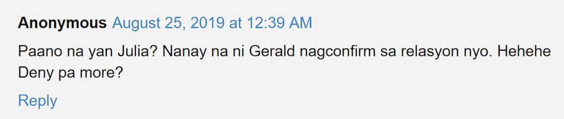 Netizens claim Gerald Anderson's mom 'confirmed' rumors about her son and Julia Barretto Netizens claim Gerald Anderson's mom 'confirmed' rumors about her son and Julia Barretto