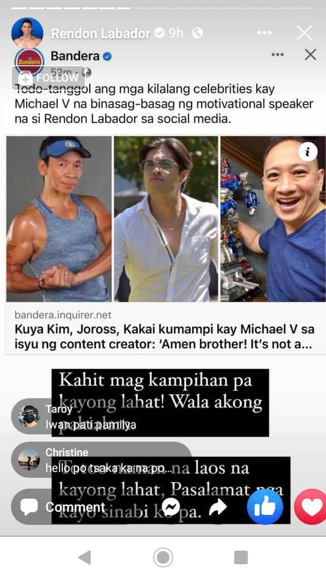 Rendon Labador sa mga nagtanggol kay Michael V: "Kahit magkampihan pa kayong lahat"