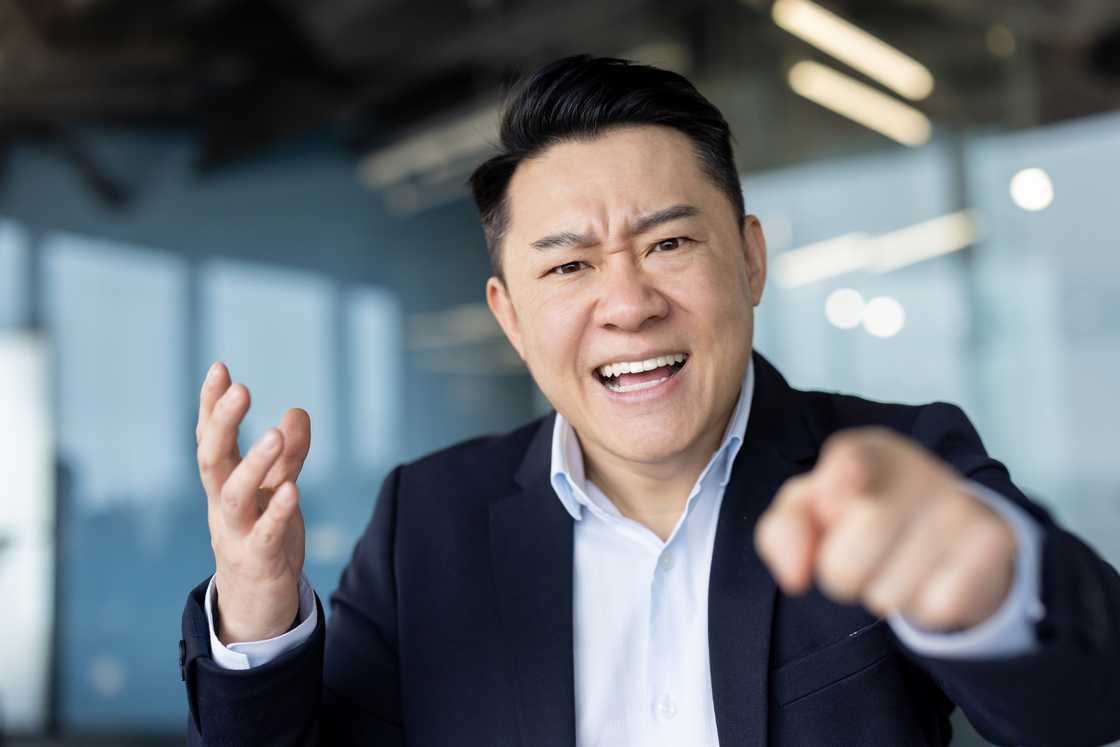 a displeased man talking