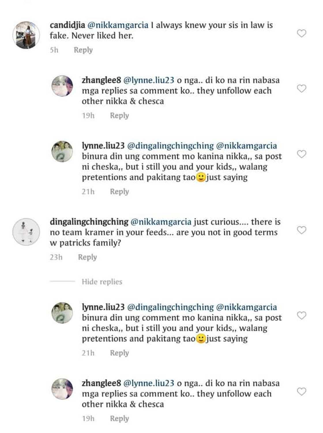 Nikka Garcia shares reason for unfollowing sister-in-law Cheska Kramer in Instagram Nikka Garcia shares reason for unfollowing sister-in-law Cheska Kramer in Instagram