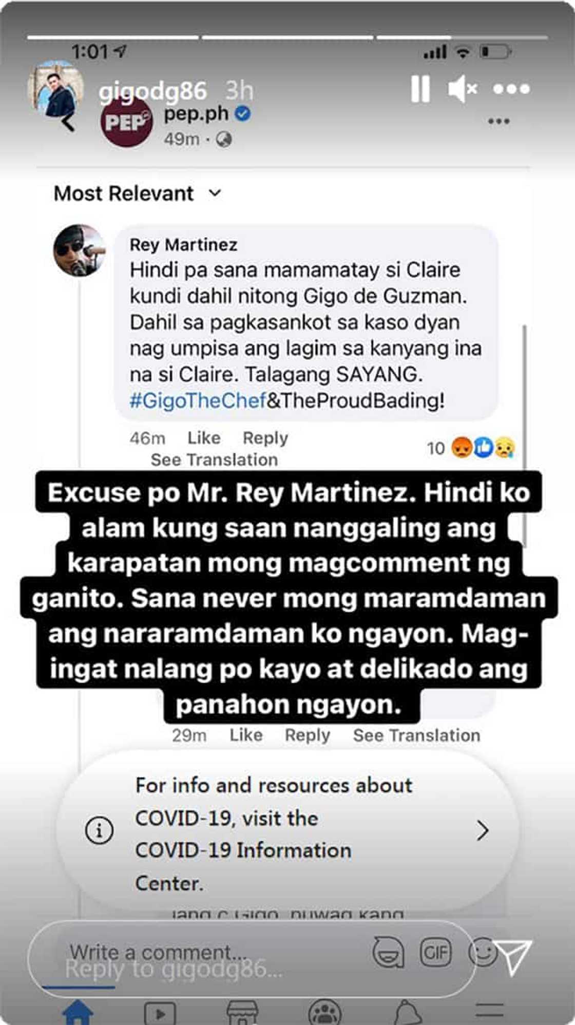 Anak ni Claire dela Fuente, binanatan ang isang netizen sa tila paninisi nito sa pagkamatay ng ina