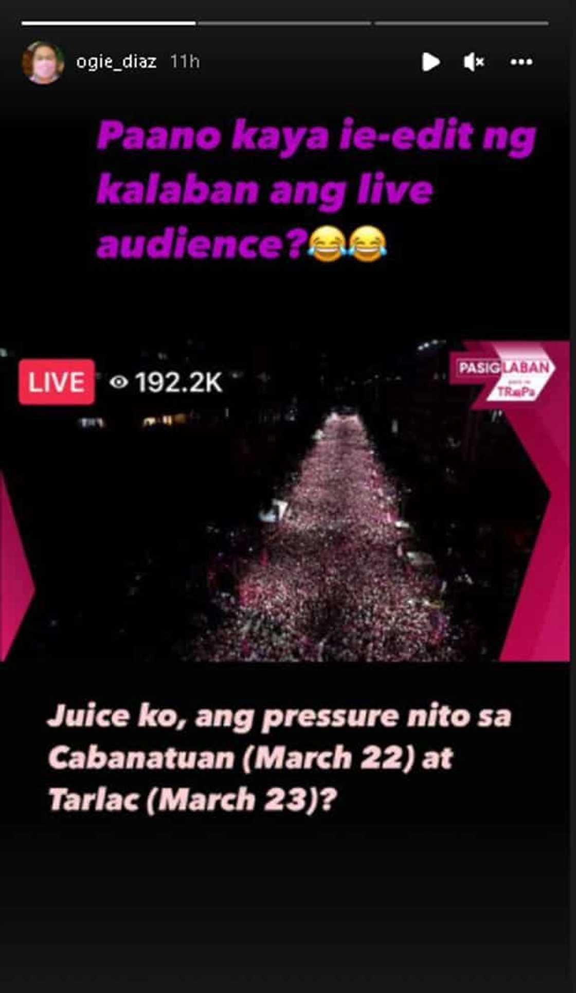 Ogie Diaz, napatanong kung paano ma-eedit ang live audience sa Pasig rally Ogie Diaz, napatanong kung paano ma-eedit ang live audience sa Pasig rally