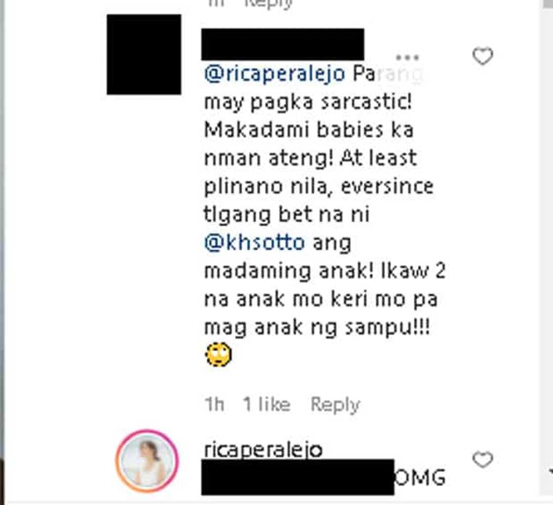 Rica Peralejo, binweltahan ang basher na inakusahan siyang "sarcastic" sa komento sa baby ni Kristine