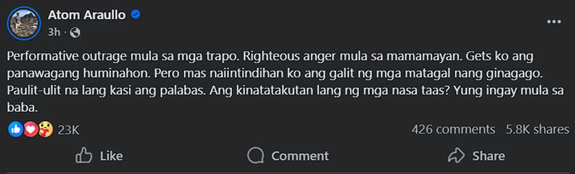 Atom Araullo on Facebook