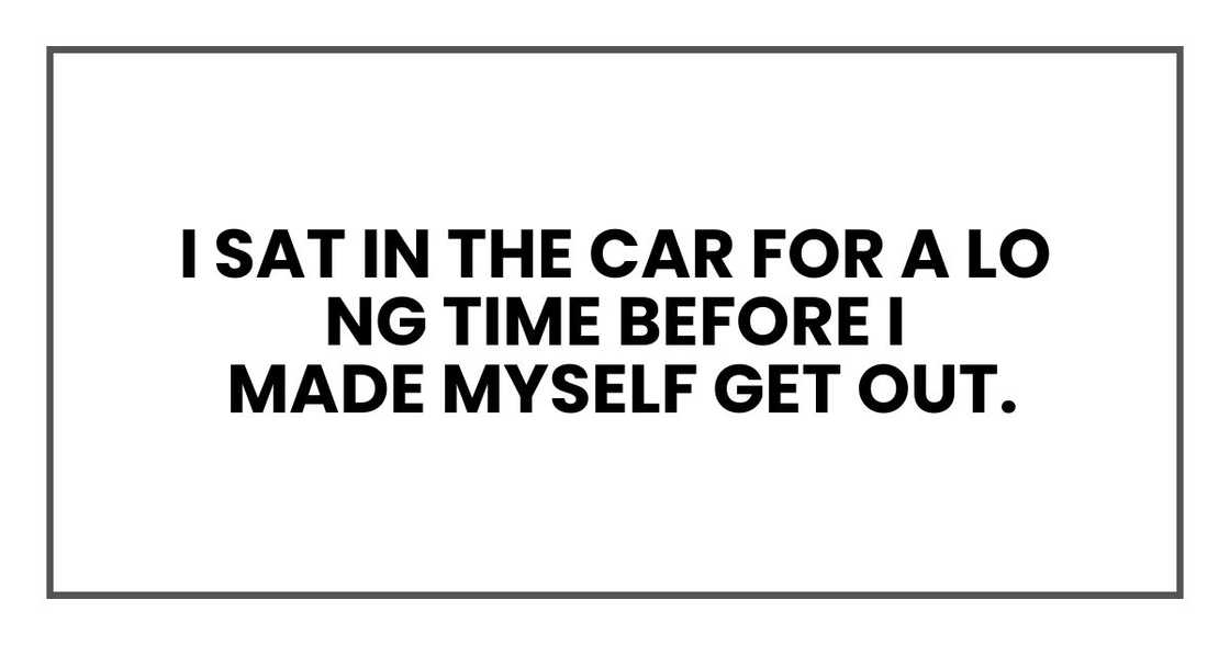 I sat in the car for a long time before I made myself get out. I sat in the car for a long time before I made myself get out.