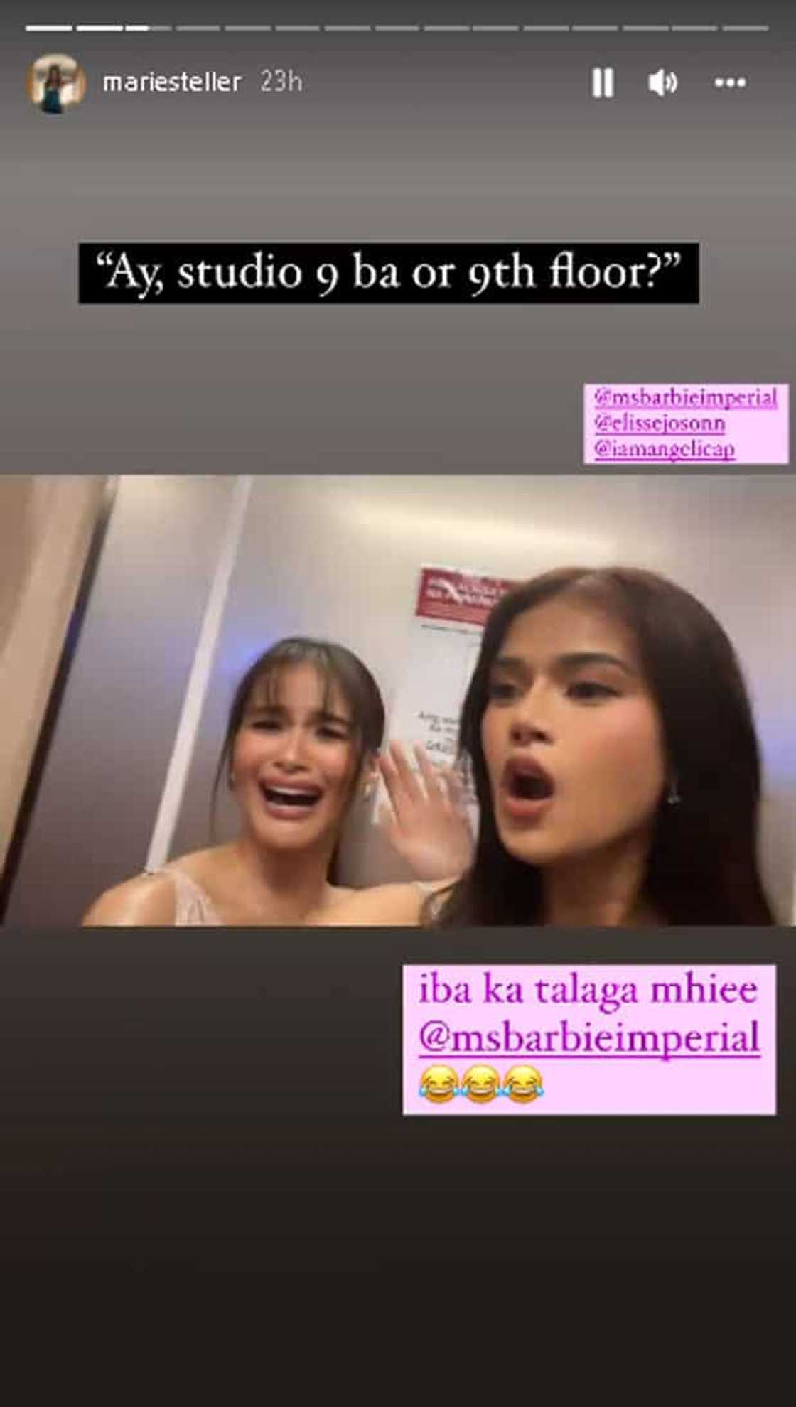 Maris Racal, Angelica P, Elisse Joson, Barbie Imperial's hilarious "9th floor or Studio 9" video goes viral Maris Racal, Angelica P, Elisse Joson, Barbie Imperial's hilarious "9th floor or Studio 9" video goes viral