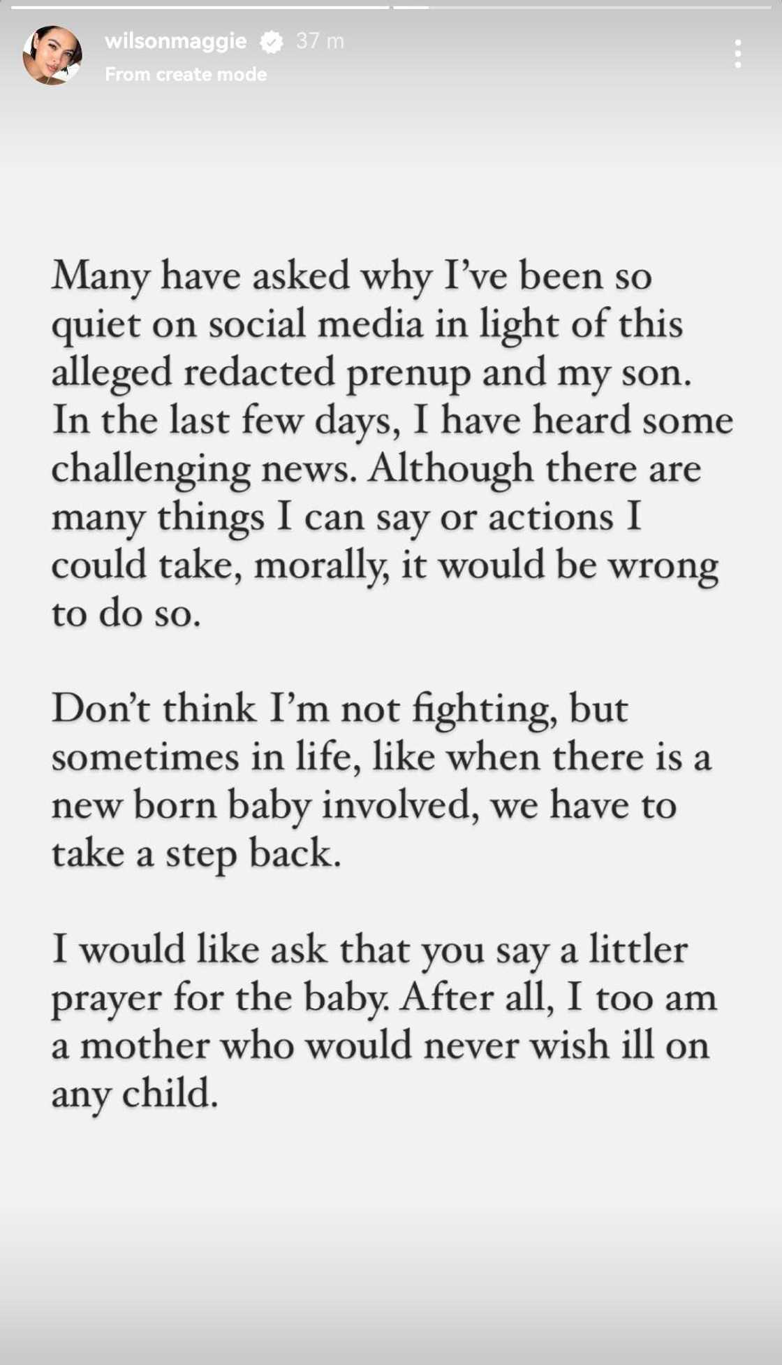 Maggie Wilson sa pananahimik niya sa socmed: "There is a newborn baby involved" Maggie Wilson sa pananahimik niya sa socmed: "There is a newborn baby involved"