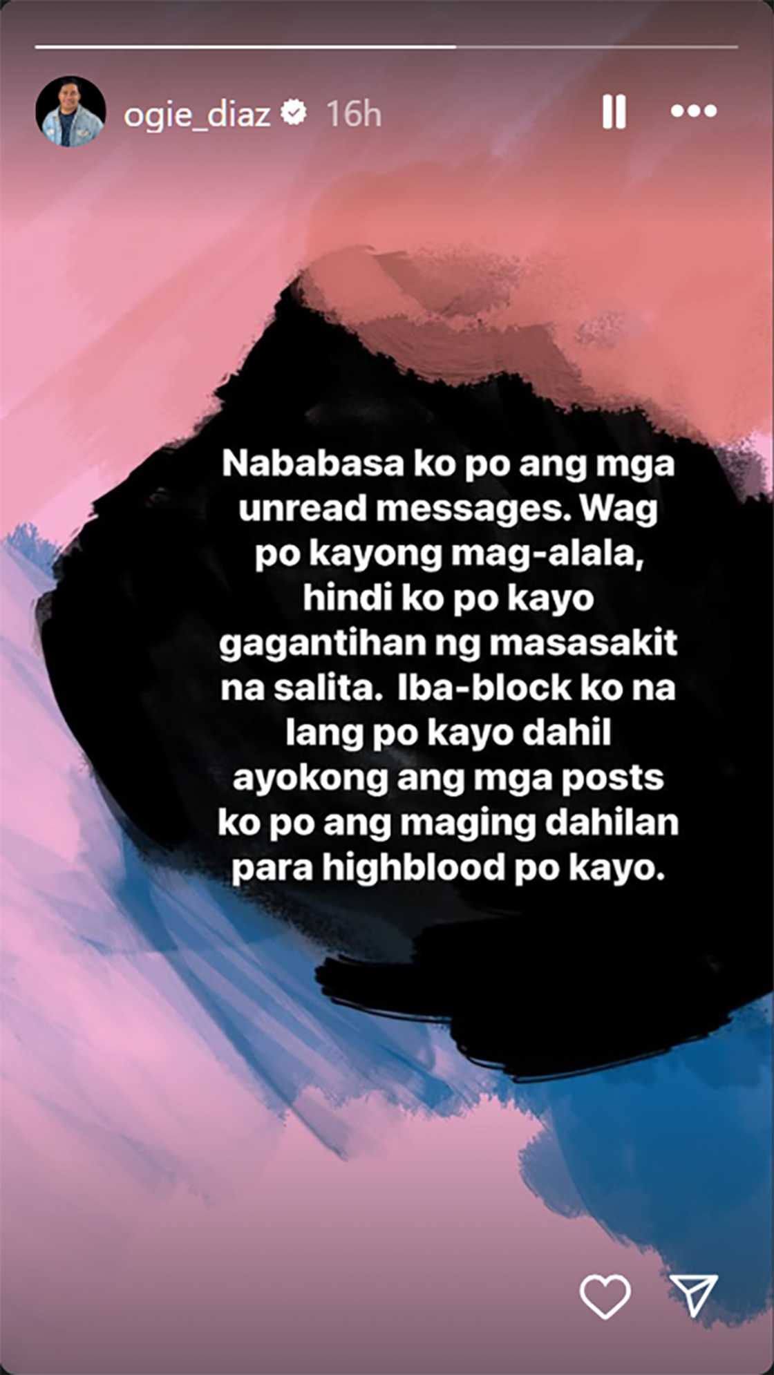 Ogie Diaz, nagpost ng hugot sa socmed: “Ayokong mga posts ko maging dahilan para highblood po kayo”