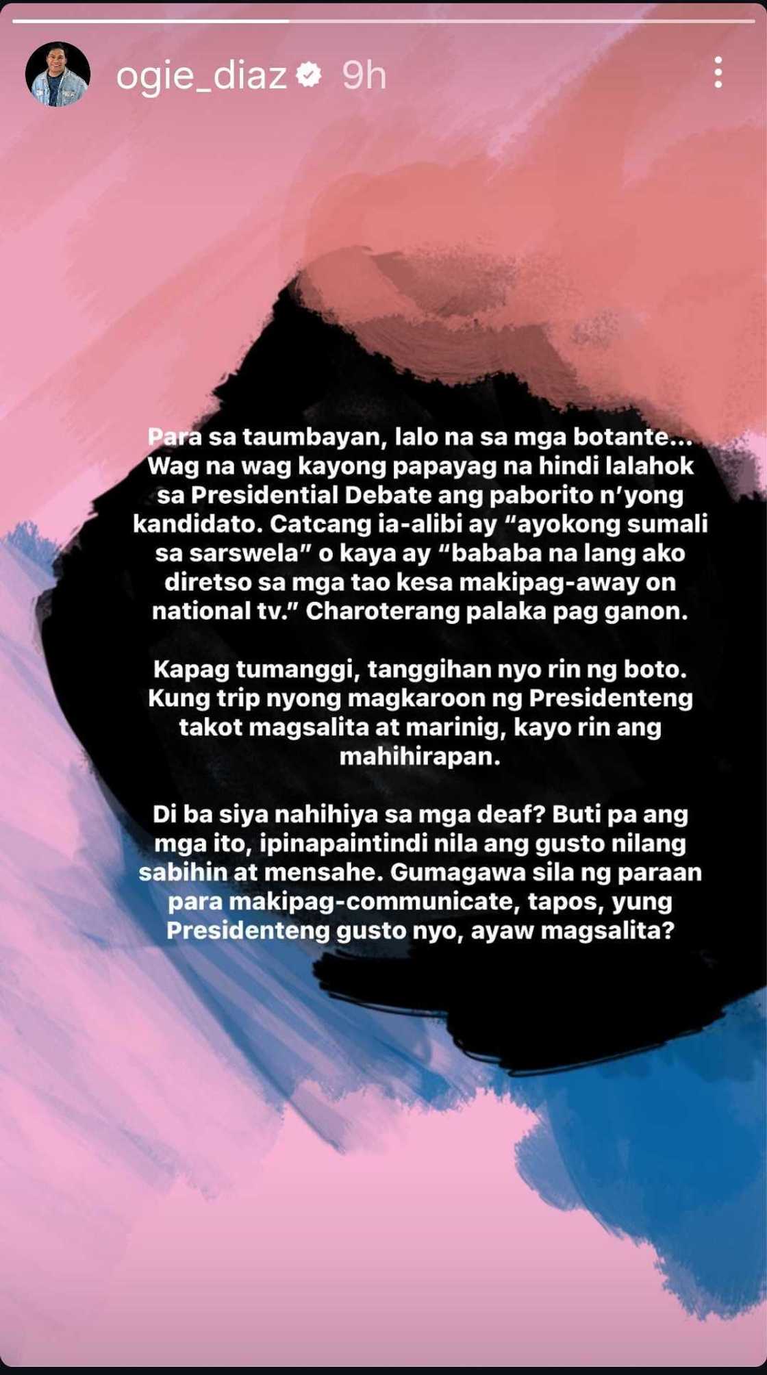 Ogie Diaz urges voters to demand presidential candidates join debates Ogie Diaz urges voters to demand presidential candidates join debates