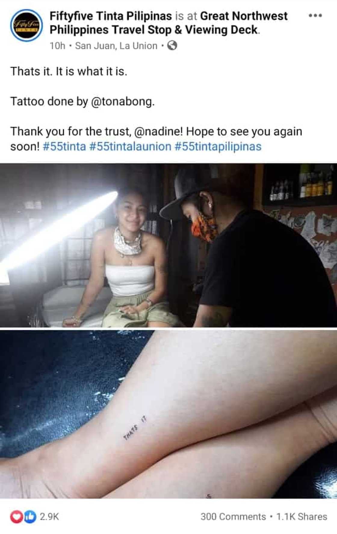 Tattoo shop, dinepensahan ang "thats it" tattoo ni Nadine Lustre mula sa mga bashers Tattoo shop, dinepensahan ang "thats it" tattoo ni Nadine Lustre mula sa mga bashers