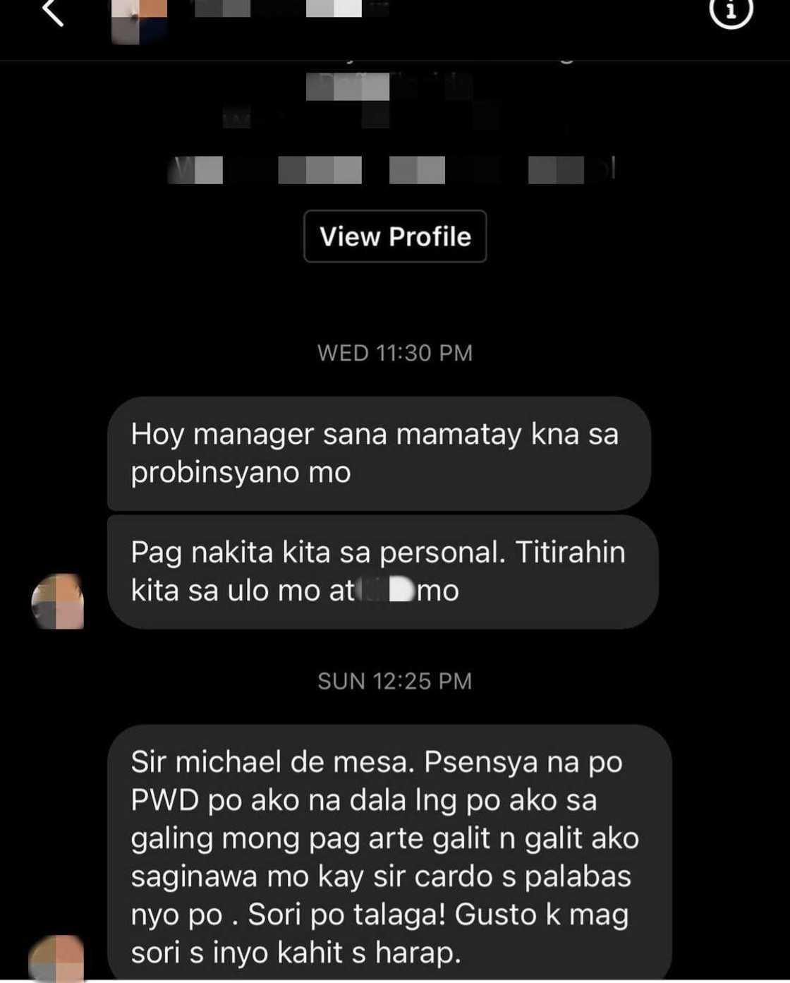 Michael de Mesa posted netizen's apology over "death threat" Michael de Mesa posted netizen's apology over "death threat"