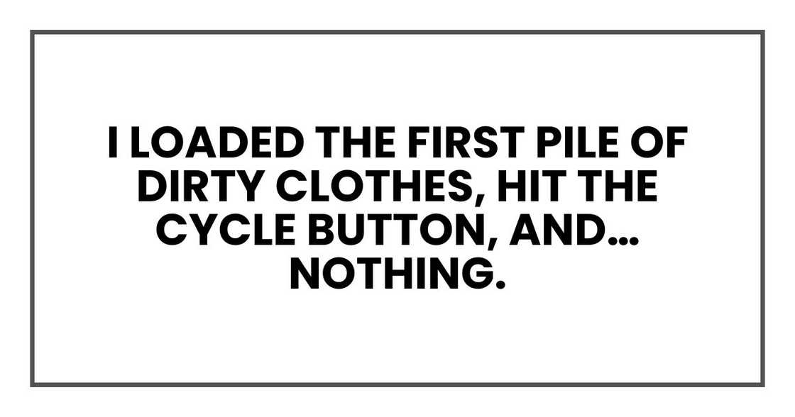 I loaded the first pile of dirty clothes, hit the cycle button, and… nothing. I loaded the first pile of dirty clothes, hit the cycle button, and… nothing.