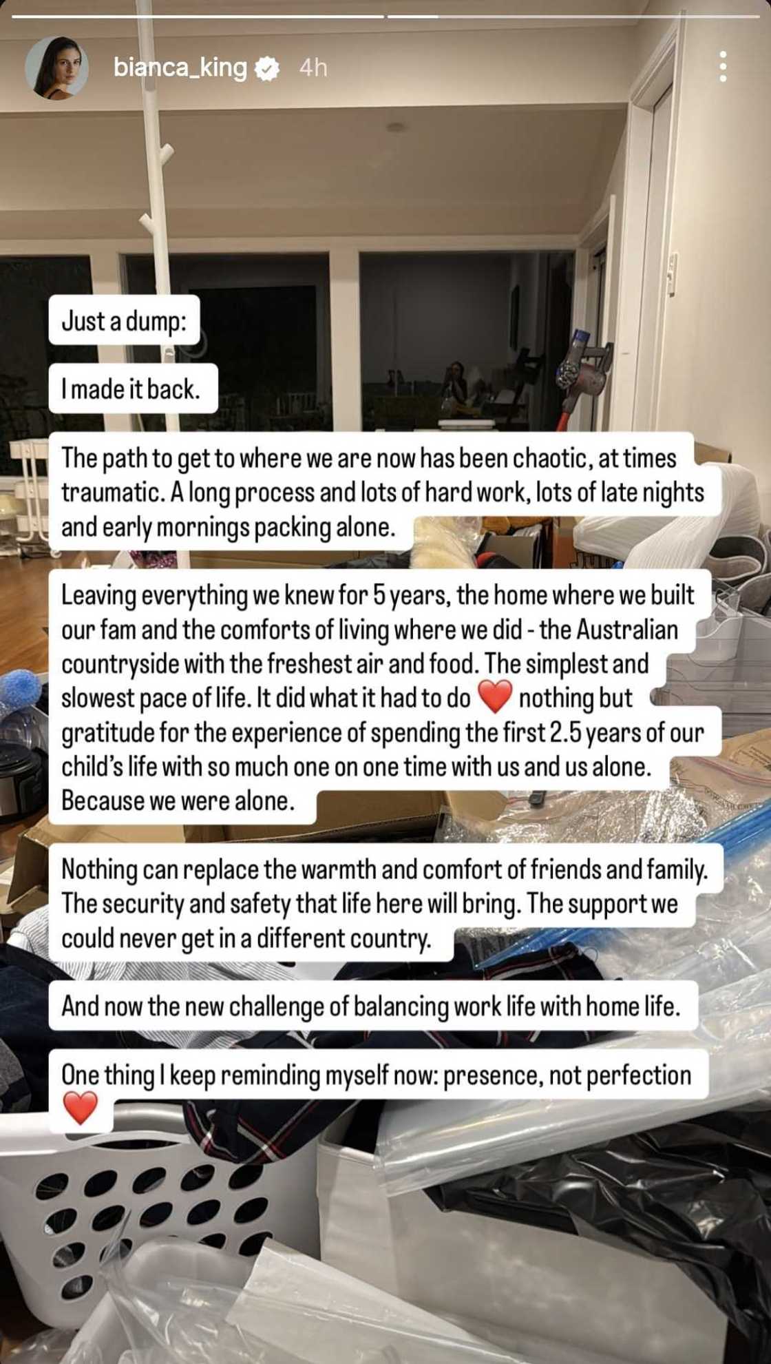 Bianca King gets raw and personal in her new post: "Leaving everything we knew for 5 years"