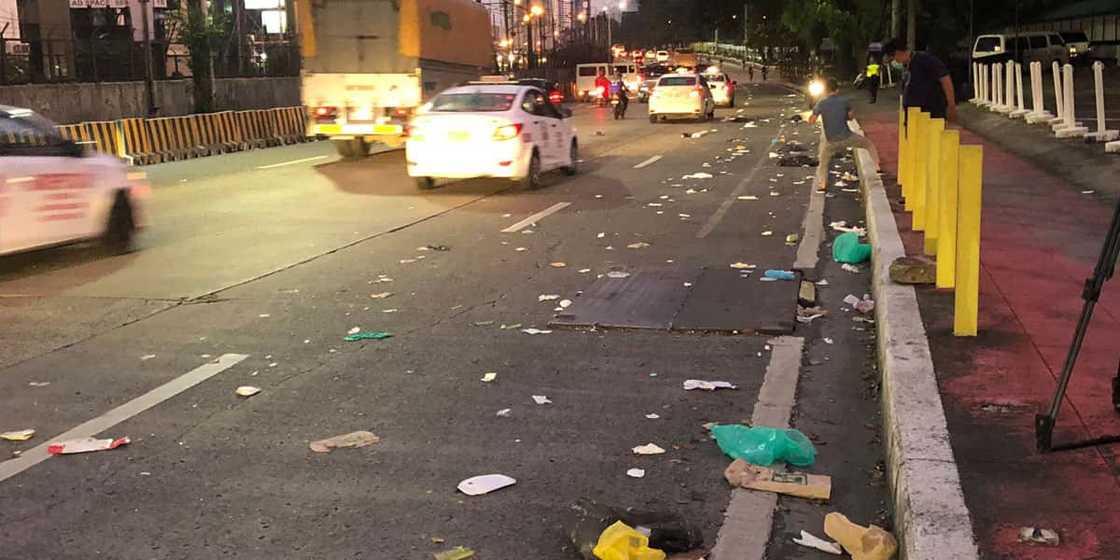 EDSA littered with trash mostly PPEs, disposable face masks and gloves