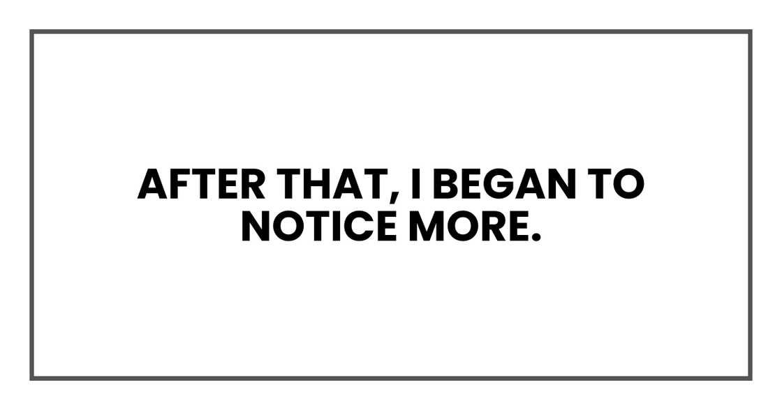 After that, I began to notice more. After that, I began to notice more.