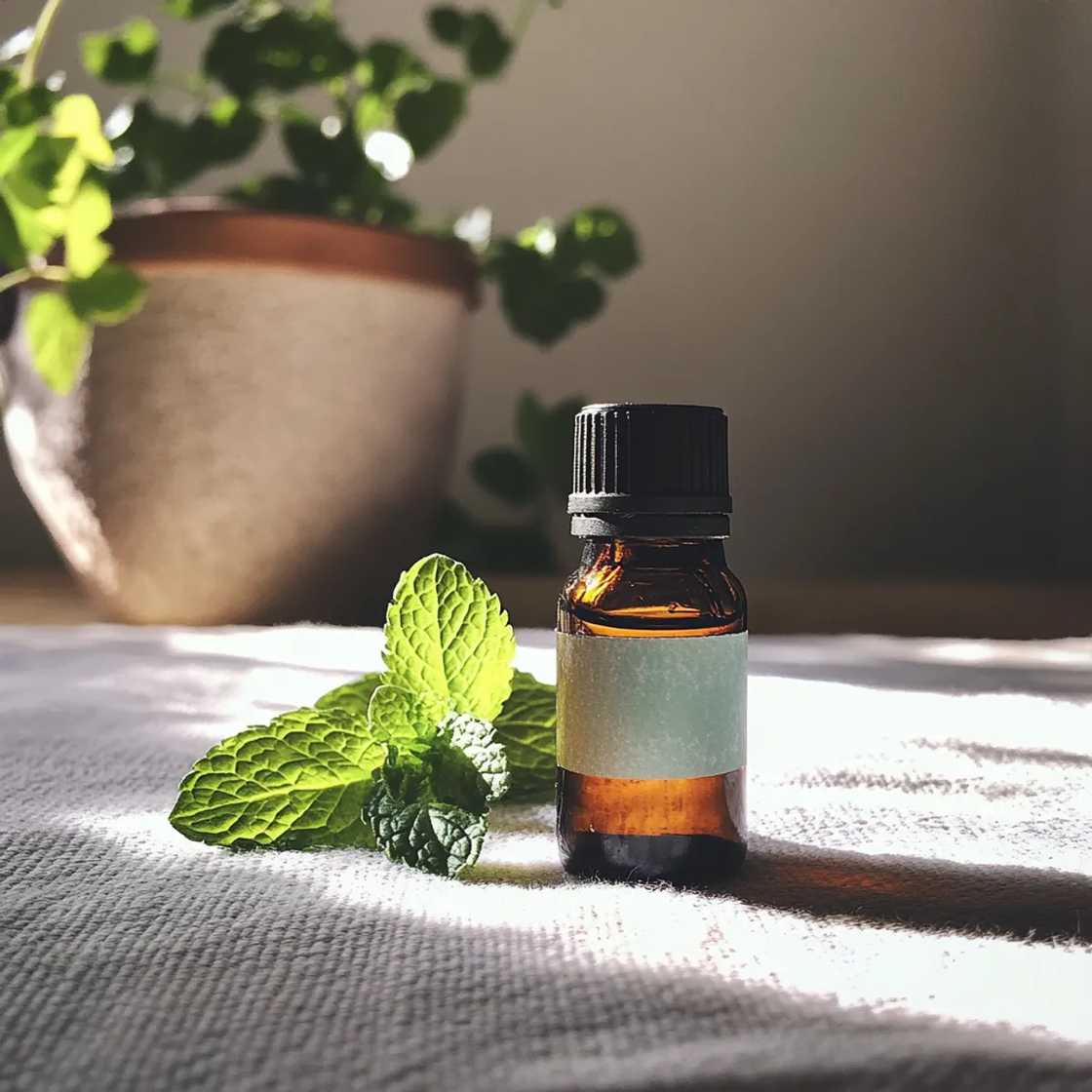 A bottle of peppermint essential oil A bottle of peppermint essential oil