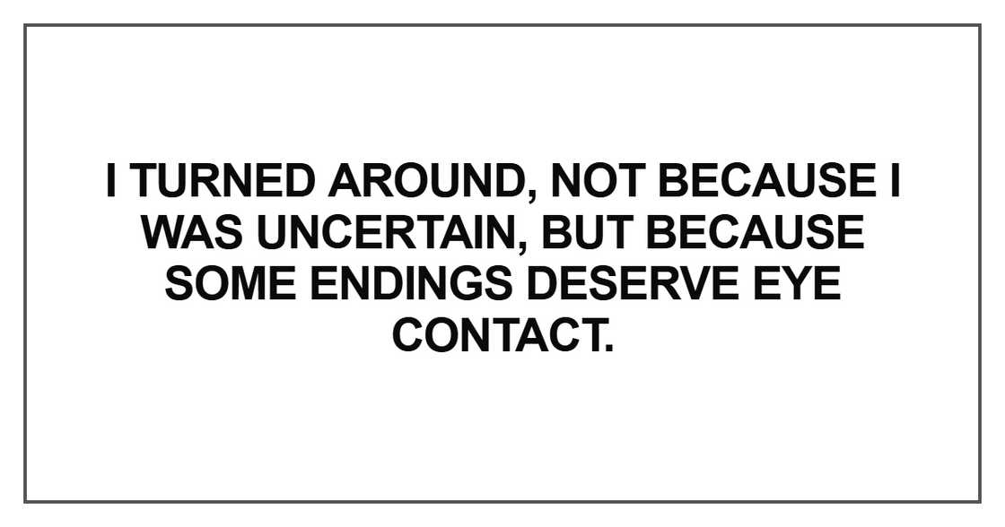 I turned around, not because I was uncertain, but because some endings deserve eye contact. I turned around, not because I was uncertain, but because some endings deserve eye contact.