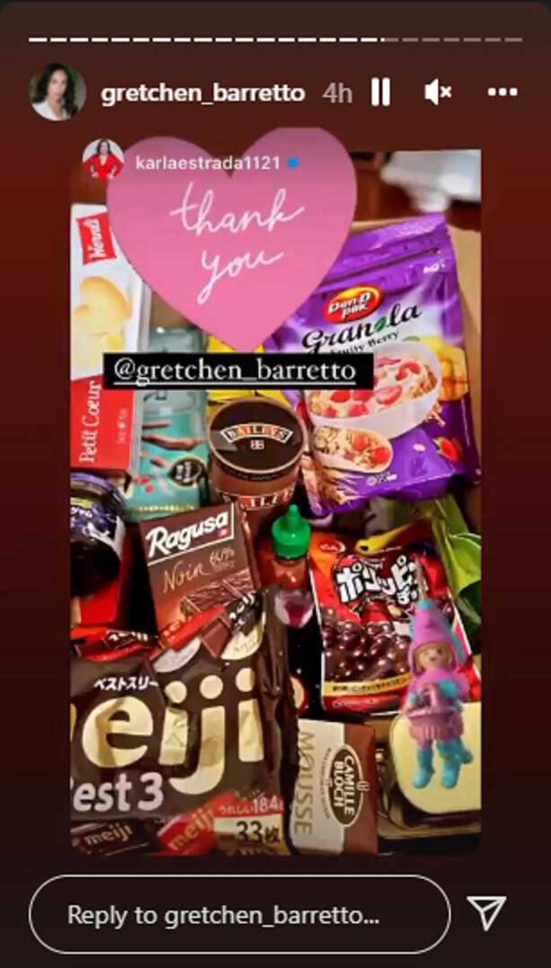 Karla Estrada, pinasalamatan si Gretchen Barretto sa mga regalong ipinadala nito sa kanya Karla Estrada, pinasalamatan si Gretchen Barretto sa mga regalong ipinadala nito sa kanya
