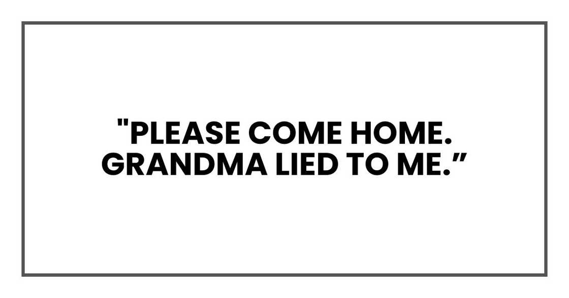 Please come home. Grandma lied to me Please come home. Grandma lied to me