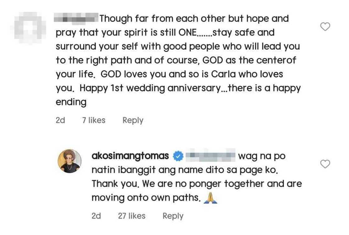 Tom Rodriguez, hiniling sa followers na wag nang banggitin ang pangalan ni Carla Abellana