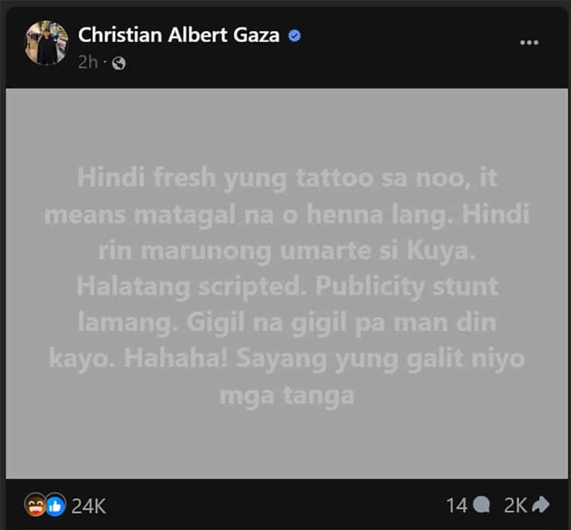 Xian Gaza, sinabing scripted umano ang “Taragis tattoo” issue: “Gigil na gigil pa man din kayo”