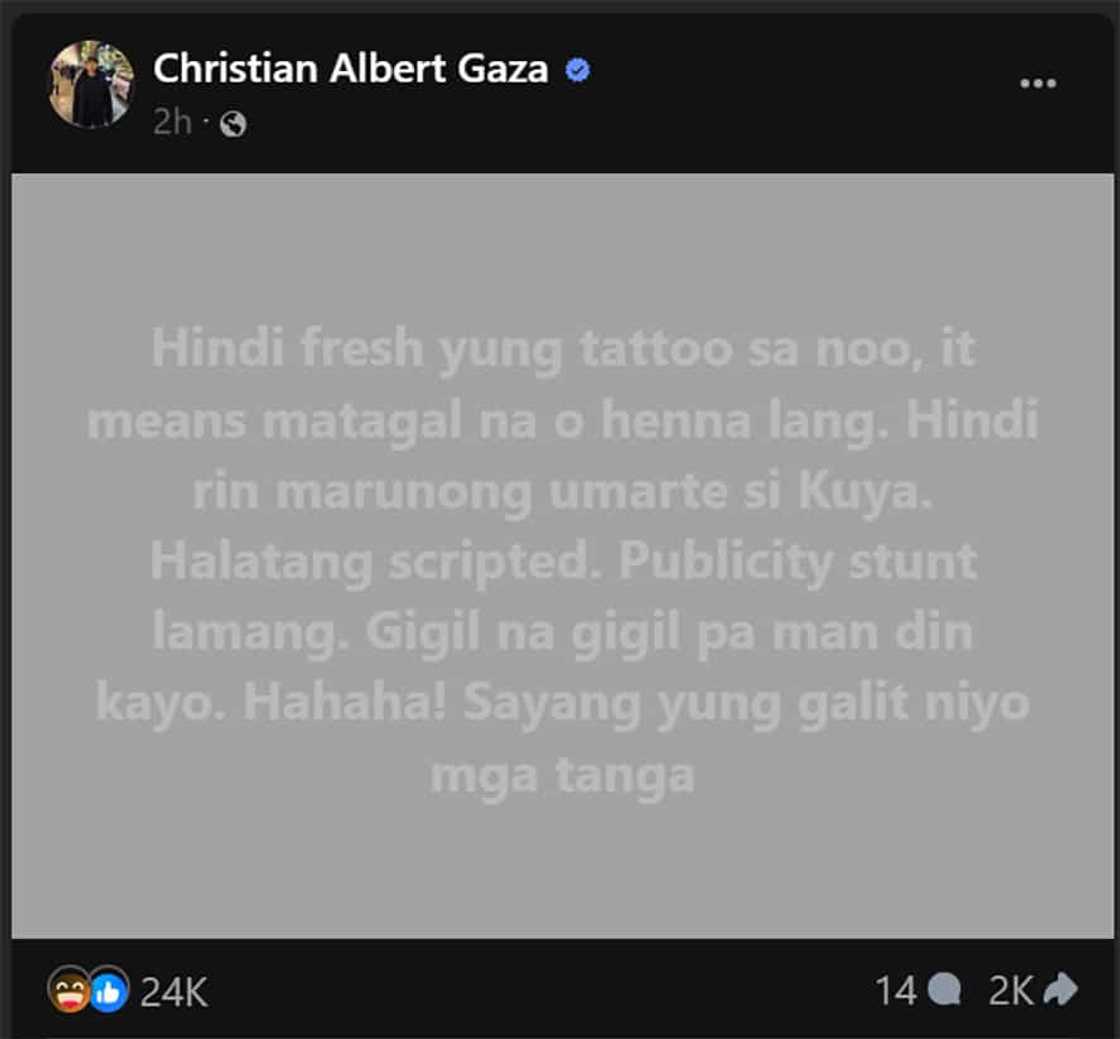 Xian Gaza, sinabing scripted umano ang “Taragis tattoo” issue: “Gigil na gigil pa man din kayo” Xian Gaza, sinabing scripted umano ang “Taragis tattoo” issue: “Gigil na gigil pa man din kayo”