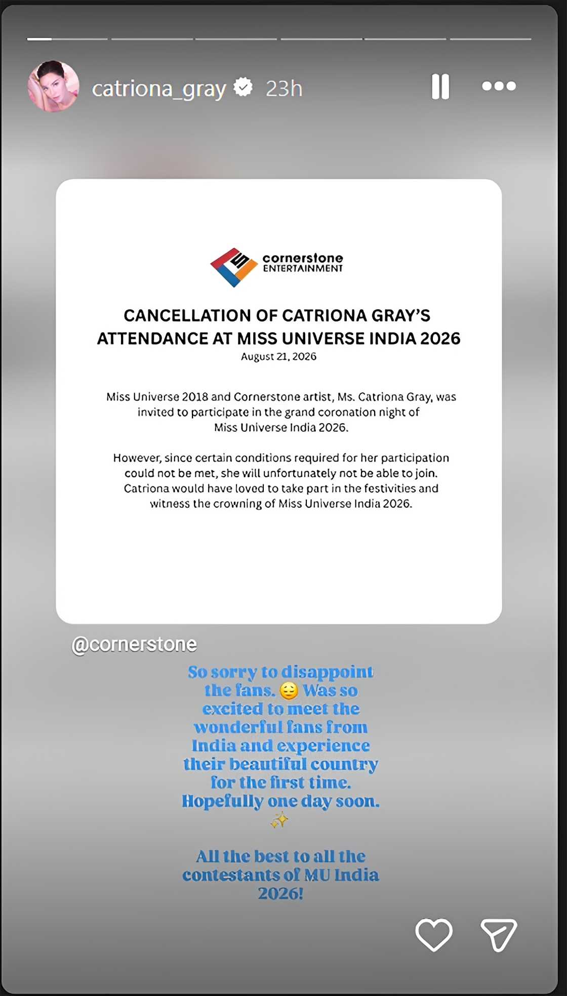 Catriona Gray, biglang pagkansela ng pag-attend niya sa MissU 2026, usap-usapan Catriona Gray, biglang pagkansela ng pag-attend niya sa MissU 2026, usap-usapan