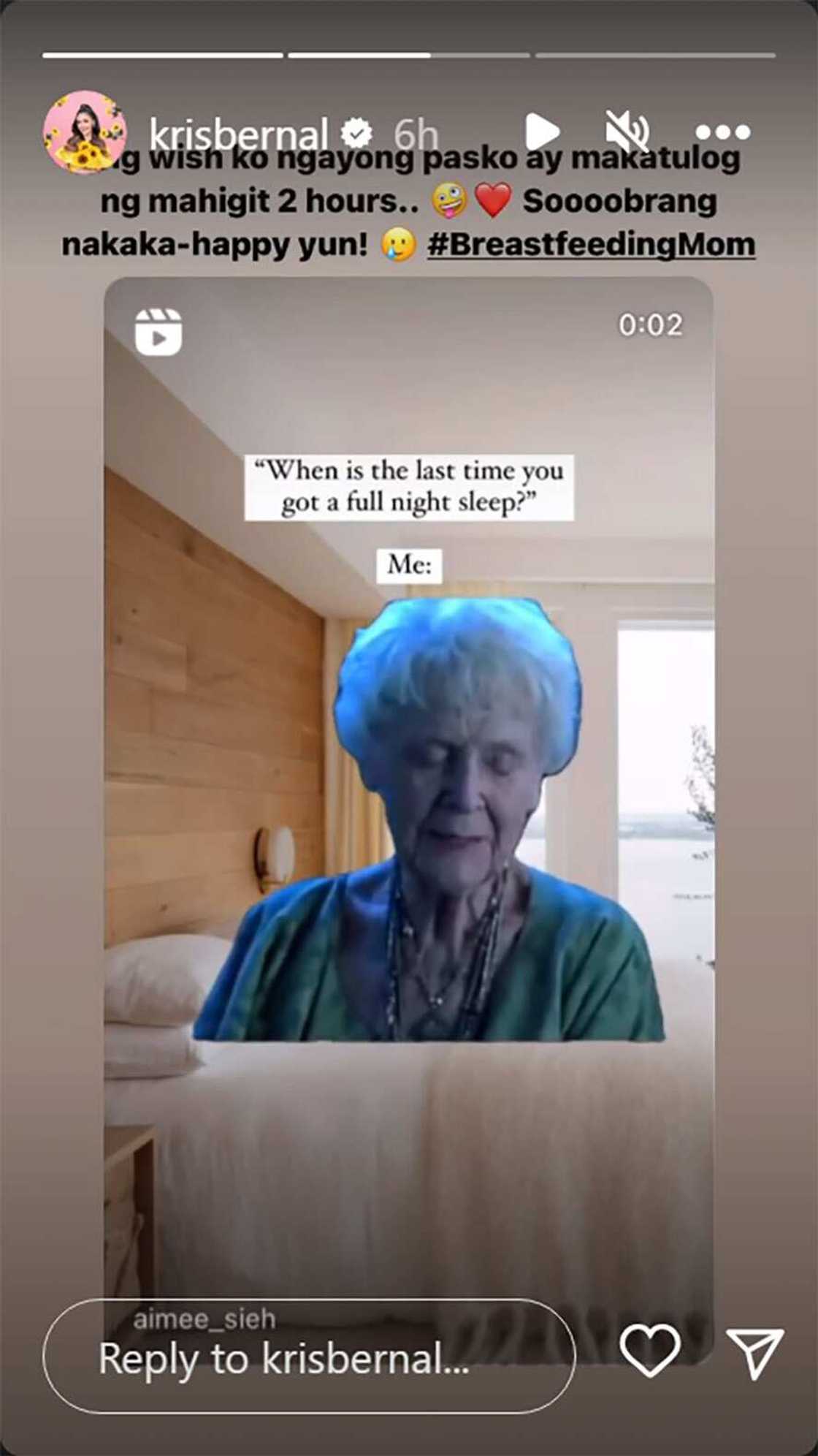 Kris Bernal, may isang hiling sa Christmas: “Wish ko ngayong Pasko ay makatulog ng mahigit 2 hours” Kris Bernal, may isang hiling sa Christmas: “Wish ko ngayong Pasko ay makatulog ng mahigit 2 hours”