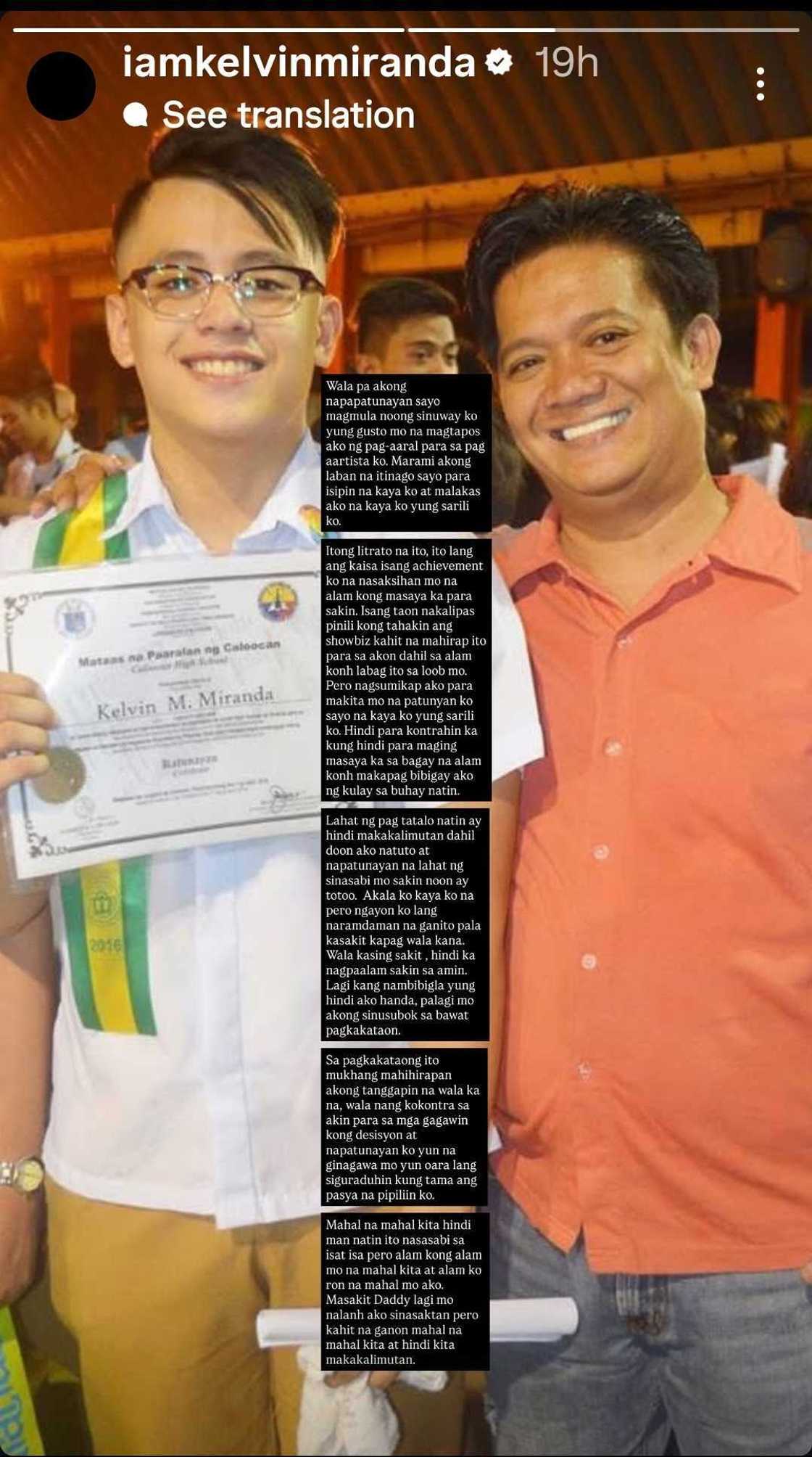 Kelvin Miranda sa ama: “Wala pa akong napapatunayan sa’yo magmula noong sinuway ko ‘yung gusto mo”