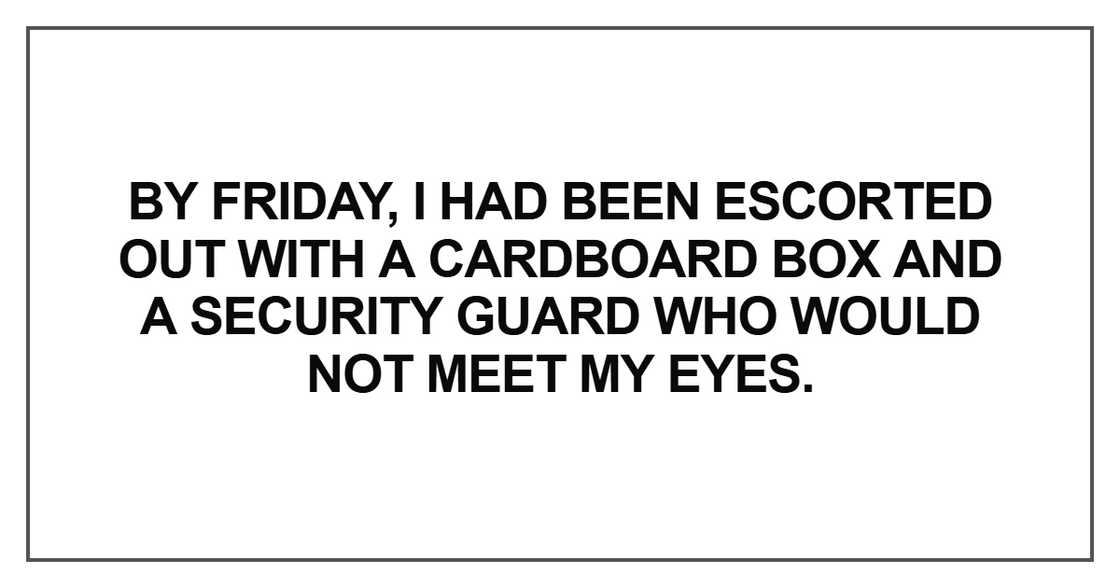 By Friday, I had been escorted out with a cardboard By Friday, I had been escorted out with a cardboard