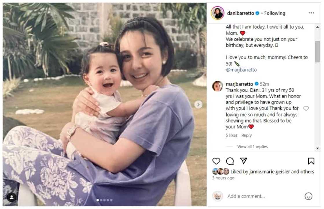Marjorie Barretto sa post ni Dani Barretto: "31 yrs of my 50 yrs I was your mom" Marjorie Barretto sa post ni Dani Barretto: "31 yrs of my 50 yrs I was your mom"