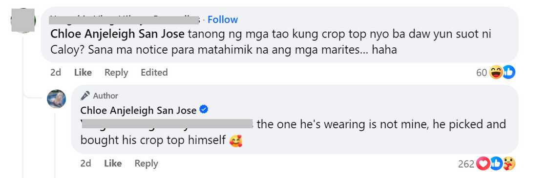 Chloe San Jose, sinagot kung crop top ba niya ang suot ni Carlos Yulo