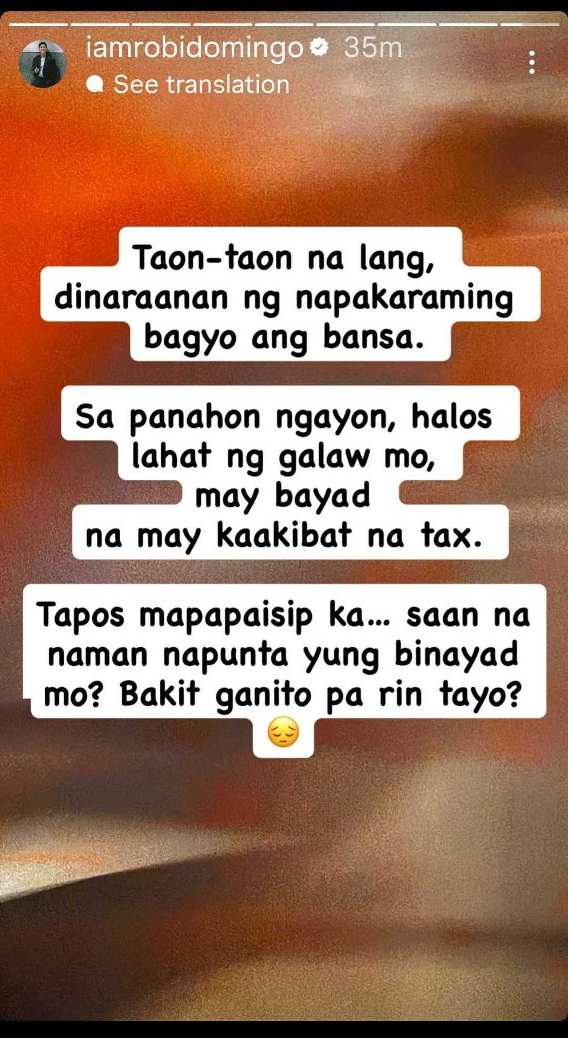 Robi Domingo shares thoughts on taxes and disaster response amid typhoons Robi Domingo shares thoughts on taxes and disaster response amid typhoons