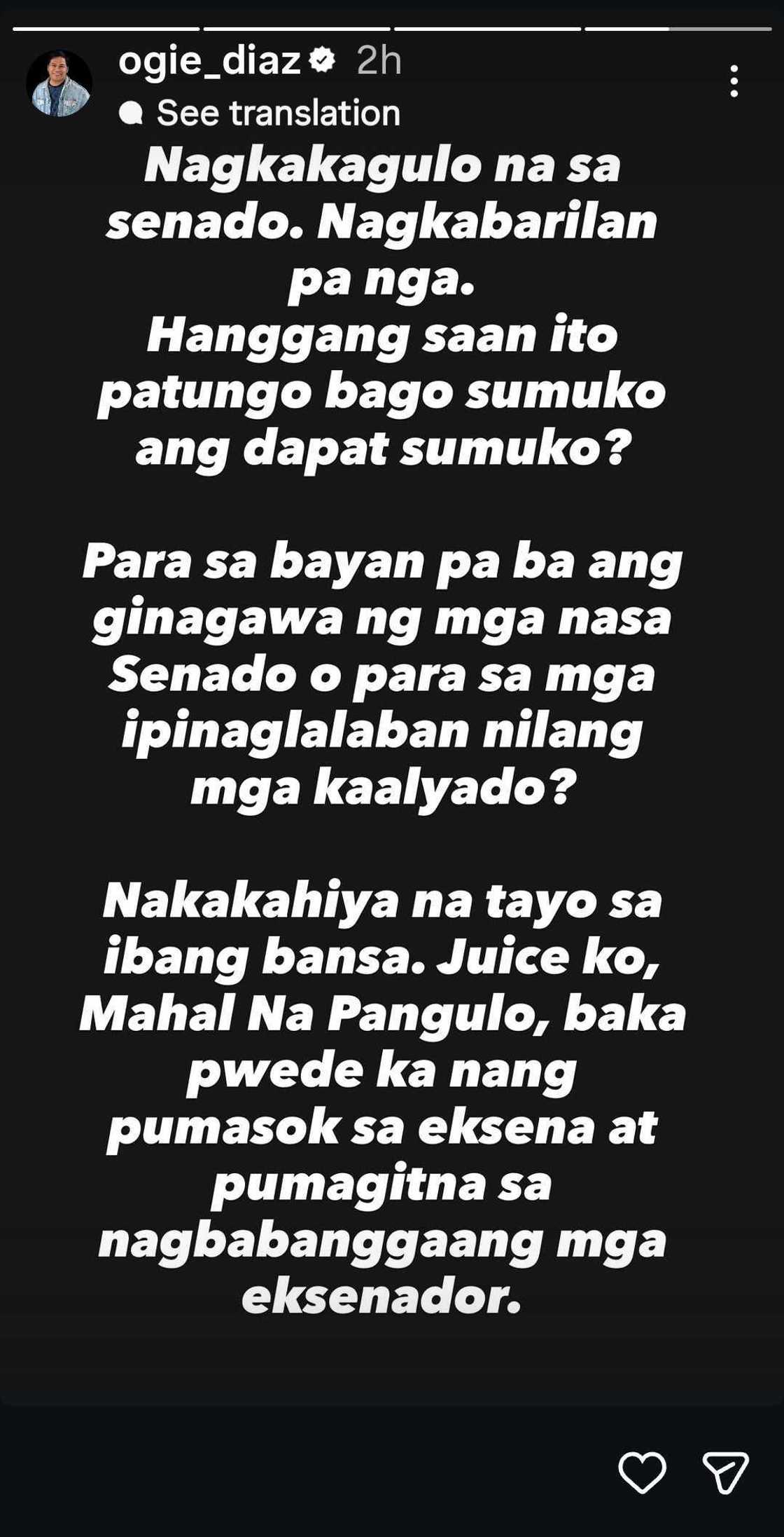Ogie Diaz, nag-react sa putukan sa Senado; may mensahe kay Pangulong Bongbong Marcos Ogie Diaz, nag-react sa putukan sa Senado; may mensahe kay Pangulong Bongbong Marcos