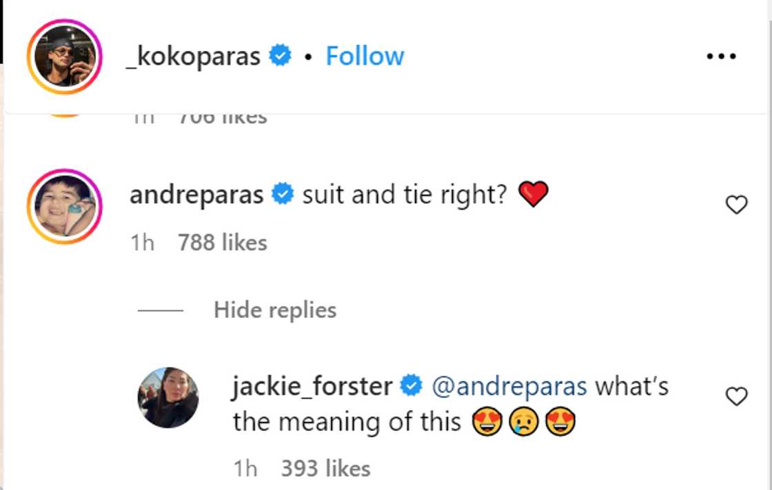 Jackie Forster, nag-react sa 'special reveal' post nina Kobe Paras at Kyline Alcantara