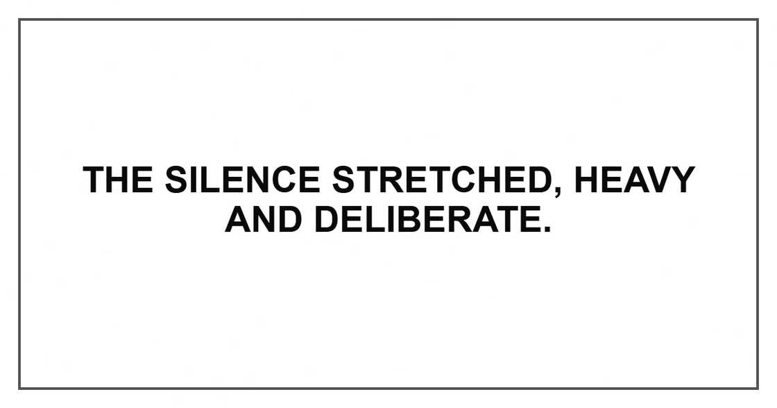 The silence stretched, heavy and deliberate. The silence stretched, heavy and deliberate.