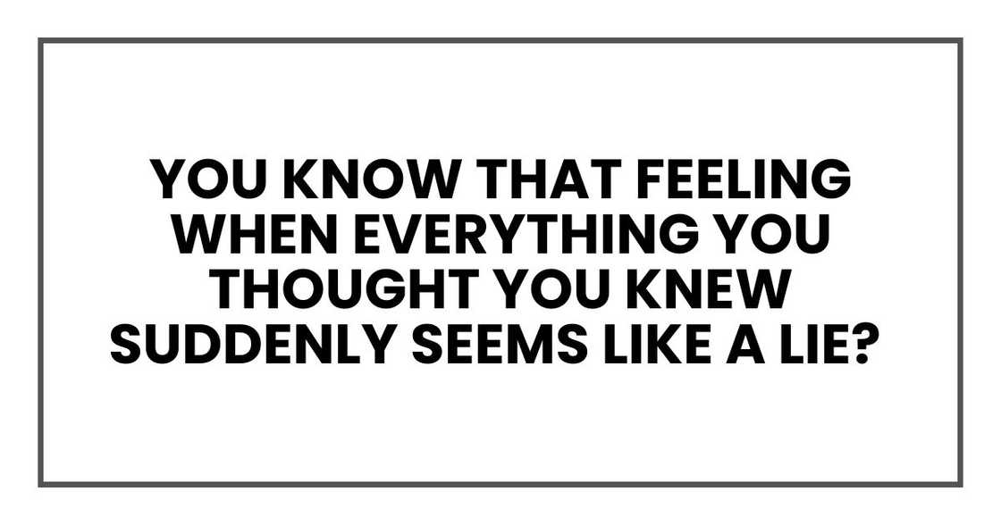 everything you thought you knew suddenly seems like a lie? everything you thought you knew suddenly seems like a lie?