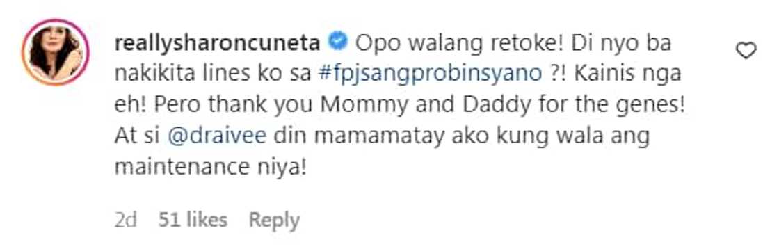 Sharon Cuneta, nilinaw na wala siyang ipinaretoke: “Di niyo ba nakikita lines ko”