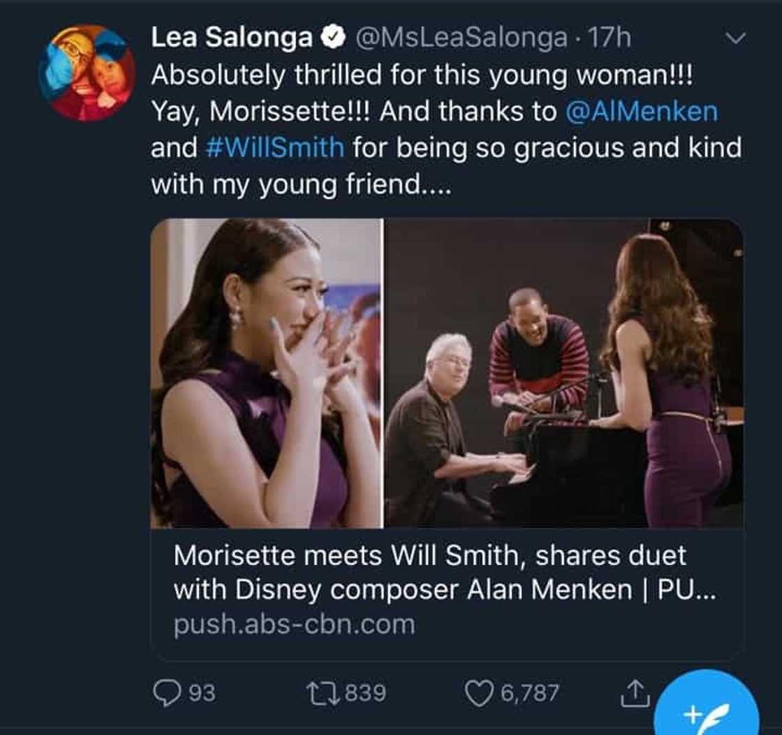 Lea Salonga reacts to Morisette Amon's meeting with Alan Menken and Will Smith Lea Salonga reacts to Morisette Amon's meeting with Alan Menken and Will Smith