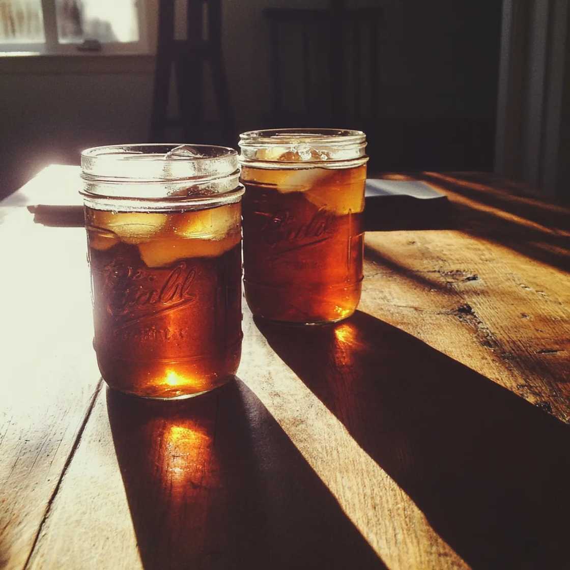 Two glass jars of sweet tea Two glass jars of sweet tea